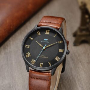 BRIGADA Men's Watches Classic Black Business Casual Wrist Watch for Men Quartz Waterproof