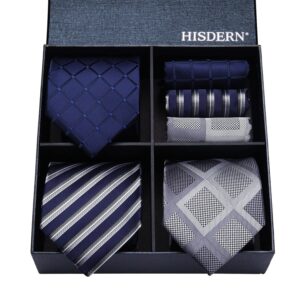 HISDERN Lot 3 PCS Classic Men's Tie Set Necktie & Pocket Square Elegant Neck Ties Collection,T3-10,One Size