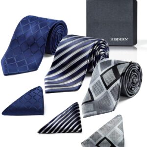 HISDERN Lot 3 PCS Classic Men's Tie Set Necktie & Pocket Square Elegant Neck Ties Collection,T3-10,One Size