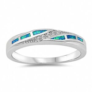 half eternity band ring created blue opal simulated round cubic zirconia 925 sterling silver,size-8