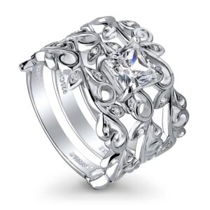 berricle sterling silver leaf wedding engagement rings cubic zirconia cz solitaire ring set for women, rhodium plated size 6.5