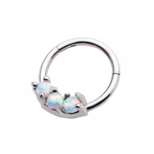 pierced owl 18g stainless steel prong set synthetic opals septum cartilage helix daith tragus hinged segment ring (white)