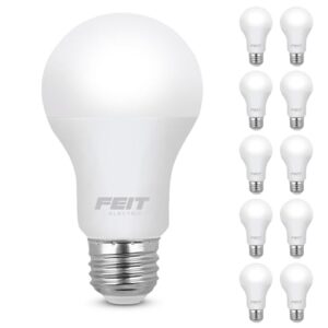 feit electric a19 led light bulbs, 60w equivalent, non dimmable, 800 lumens, e26 standard base, 5000k daylight, 80 cri, 10 year lifetime, energy efficient, 10 pack, a800/850/10kled/10