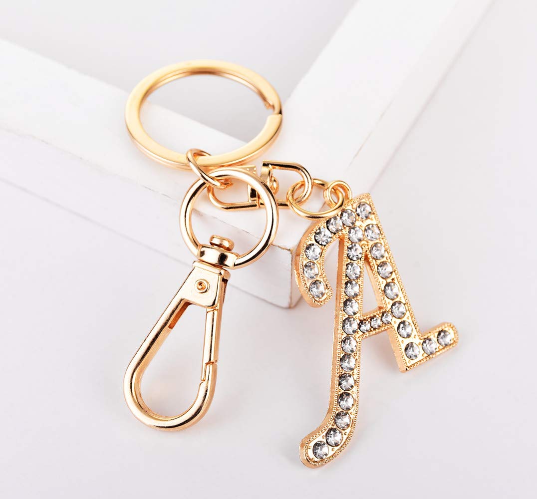 AlphaAcc Keychain for Women Purse Charms for Handbags Crystal Alphabet Initial Letter Pendant with Key Ring,Letter A