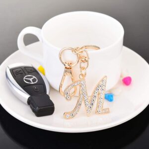 AlphaAcc Keychain for Women Purse Charms for Handbags Crystal Alphabet Initial Letter Pendant with Key Ring,Letter M