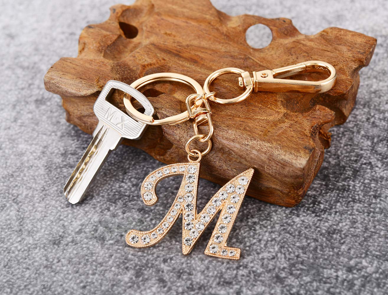 AlphaAcc Keychain for Women Purse Charms for Handbags Crystal Alphabet Initial Letter Pendant with Key Ring,Letter M