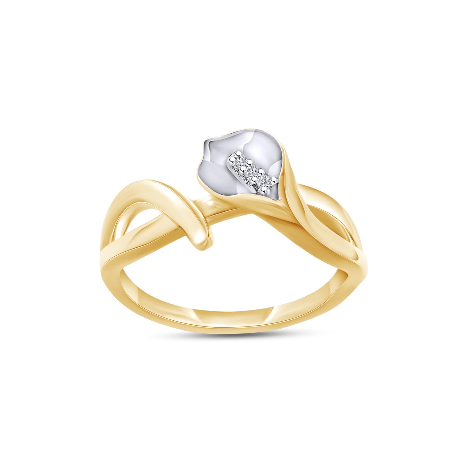 Wishrocks Round Cut White Natural Diamond Accent Calla Lily Ring Jewelry For Women In 14K Yellow Gold Over Sterling Silver (Color- I-J, clarity- I2-I3) Ring Size- 7.5