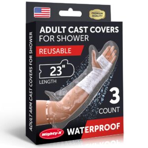 mighty-x 100% waterproof cast covers for shower arm adult - [watertight seal] - 3pk reusable cast protectors - half arm cast bags for shower arm