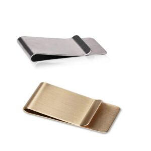 wafjamf small pack of 2 silver & gold men's slim money clip stainless steel credit card holder pocket cash wallet (silver + golden)