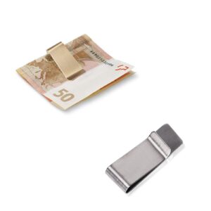 WAFJAMF Small Pack of 2 Silver & Gold Men's Slim Money Clip Stainless Steel Credit Card Holder Pocket Cash Wallet (Silver + Golden)