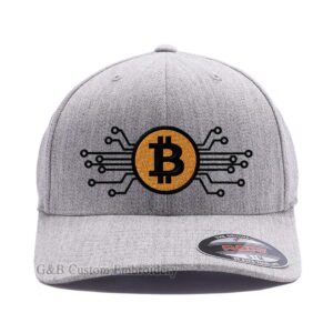 bitcoin cap. bitcoin digital currency. embroidered 6477 flexfit hat (s/m, heather)