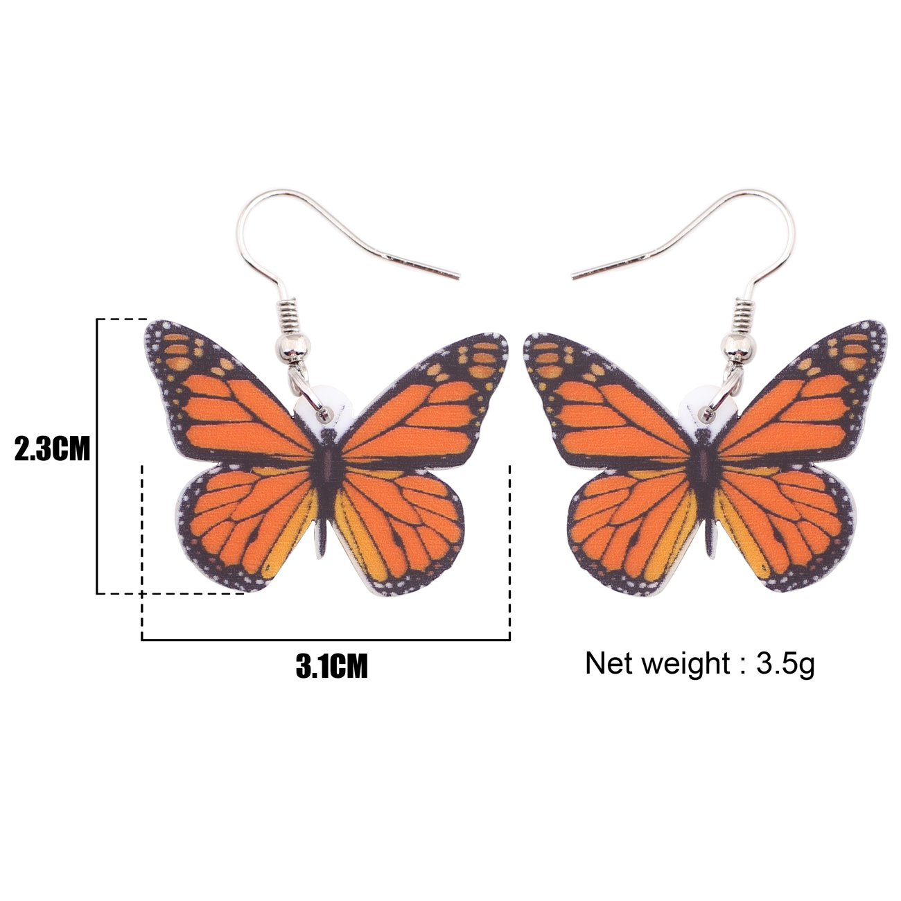 Bonsny Drop Dangle Big Monarch Butterfly Earrings Fashion Insect Jewelry For Women Gifts (Orange)