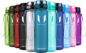 super sparrow water bottle - 17 oz - bpa & toxic free tritan water bottles - one touch opening - leak-proof plastic bottle - kids water bottle for office, gym, outdoor, sports