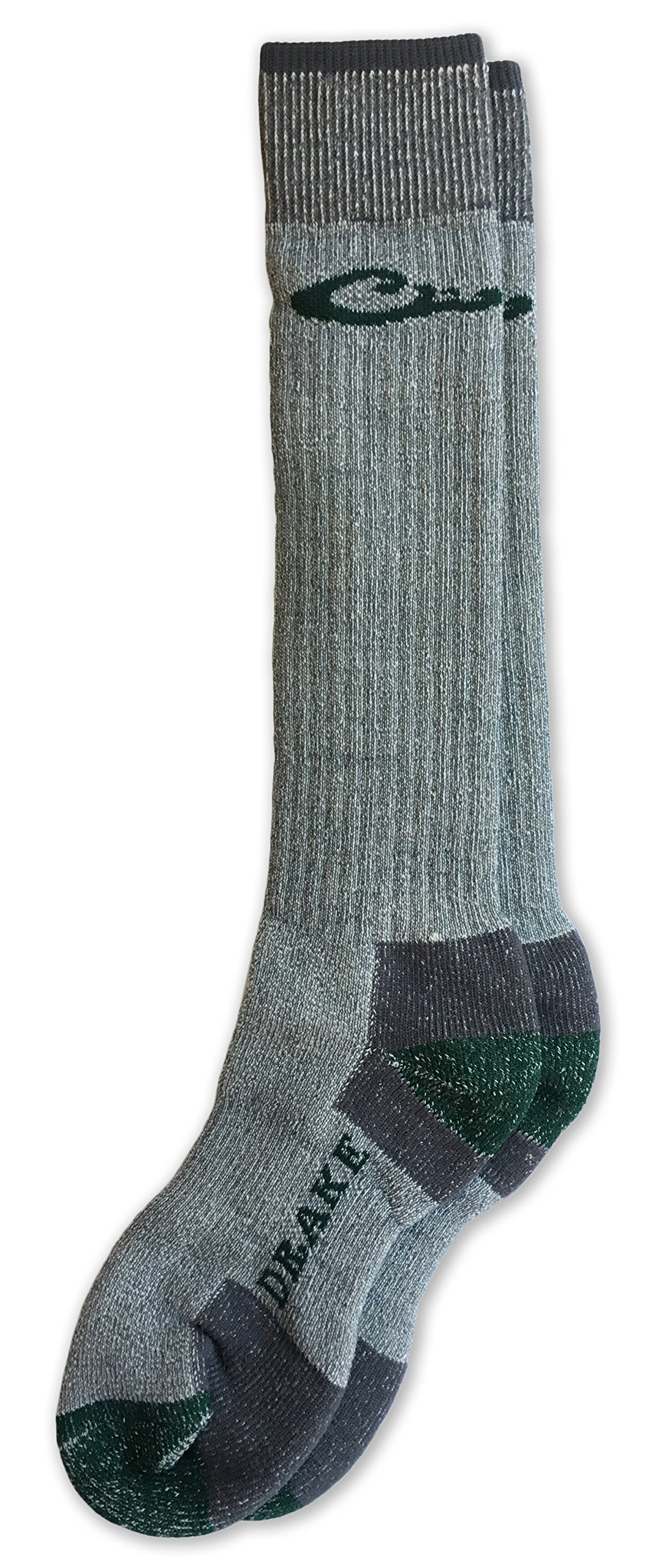 Drake 80% Merino Wool Heavyweight Cold Weather Tall Boot Socks 1 Pair (Grey/Green, Men's Shoe Size 9-13 - Sock Size Large)