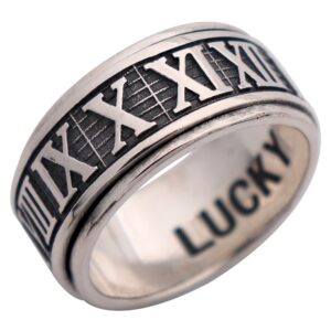 retro roman numerals ring 925 sterling silver spinner fidget ring band for men women size 9