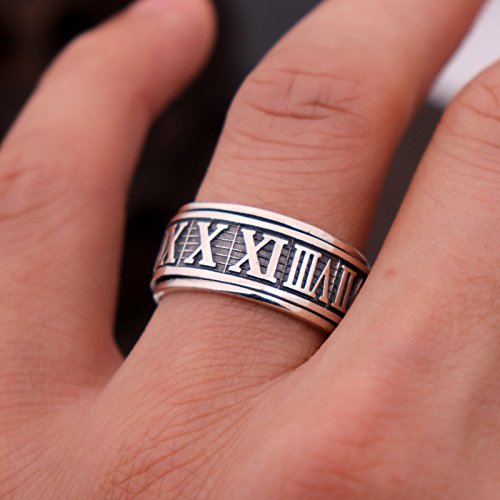 Retro Roman Numerals Ring 925 Sterling Silver Spinner Fidget Ring Band for Men Women Size 9