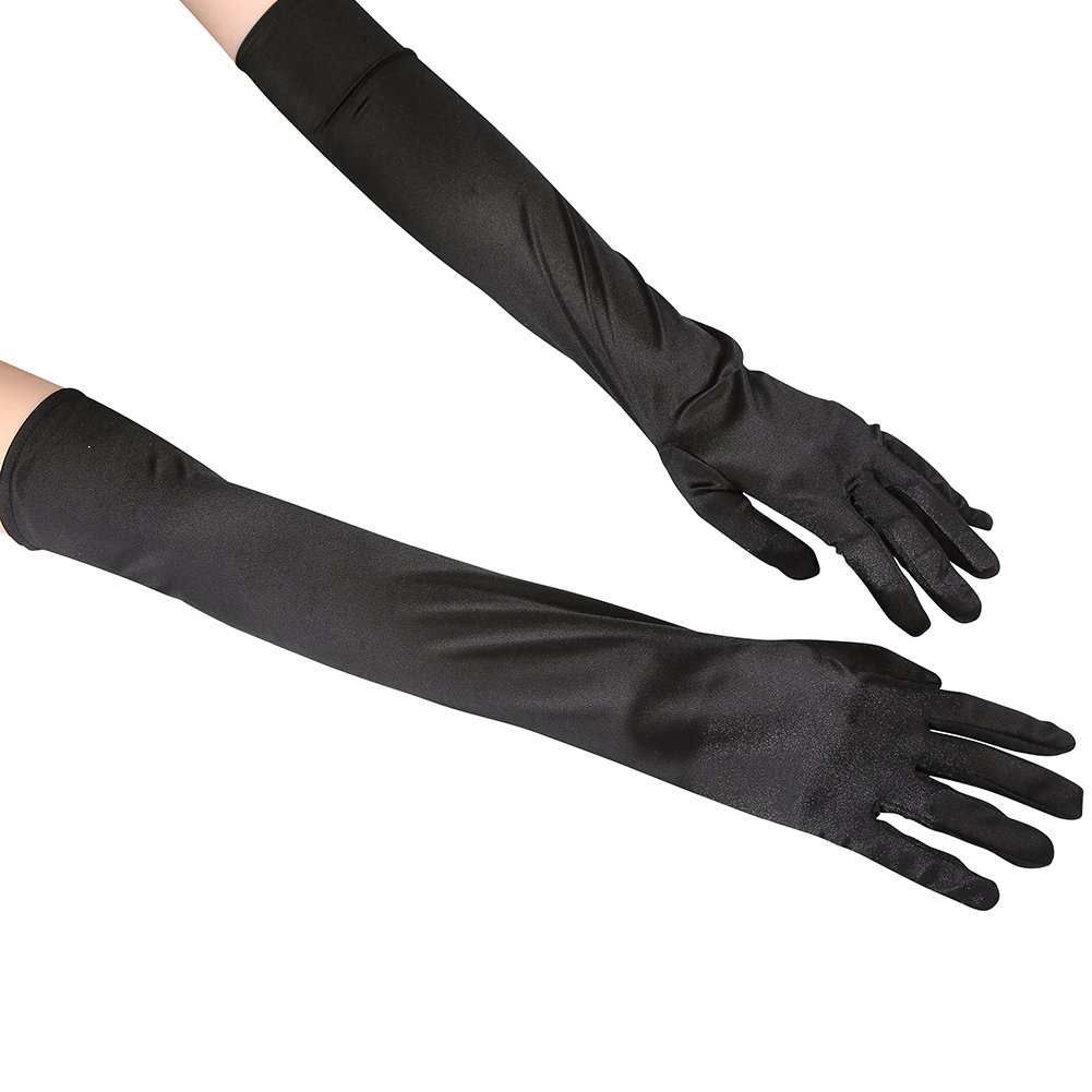 Xuhan Women's 21" Long Full Finger Evening Satin Gloves (Black)