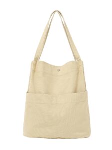 jeelow canvas tote handbag shoulder bucket hobo bag purses for men women (khaki)