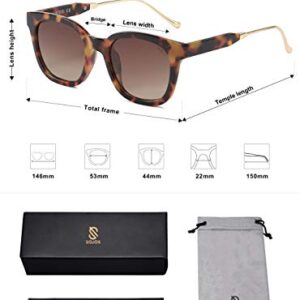 SOJOS Classic Square Polarized Sunglasses Womens Mens Retro Trendy Shades UV400 Sunnies, Amber Tortoise/Brown