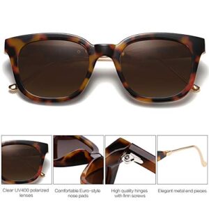 SOJOS Classic Square Polarized Sunglasses Womens Mens Retro Trendy Shades UV400 Sunnies, Amber Tortoise/Brown