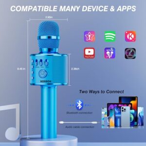 BONAOK Wireless Bluetooth Karaoke Microphone, 3-in-1 Portable Handheld Mic Speaker for All Smartphones,Gifts for Boys Kids Adults All Age Q37(Blue)