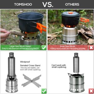 TOM SHOO Camping Stove Camp Wood Stove Portable Foldable Stainless Steel Burning Backpacking Stove for Outdoor Hiking Picnic BBQ