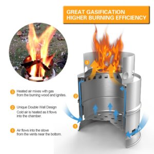 TOM SHOO Camping Stove Camp Wood Stove Portable Foldable Stainless Steel Burning Backpacking Stove for Outdoor Hiking Picnic BBQ