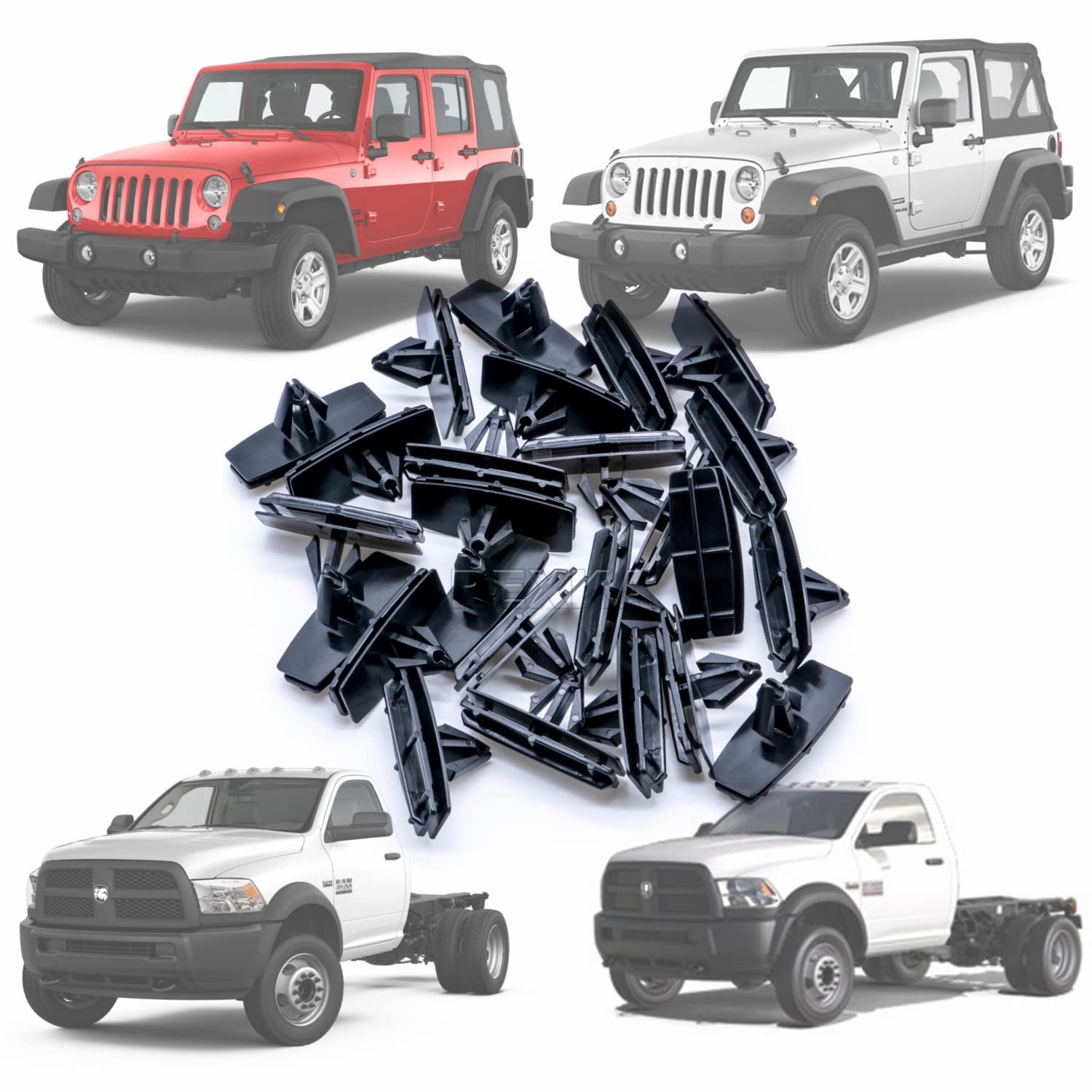 Rexka 25pcs Fender Flare & Rocker Moulding Clip 68039280-AA Compatible with Jeep Wrangler JK & Unlimited JK Ram 4500 Ram 5500