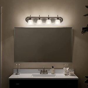 Kichler 30" 4-Light Vanity Bath Light in Brushed Nickel, Modern Bathroom Light with Clear Satin Etched Glass, (30" W x 8" H), 5338NIS