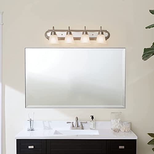 Kichler 30" 4-Light Vanity Bath Light in Brushed Nickel, Modern Bathroom Light with Clear Satin Etched Glass, (30" W x 8" H), 5338NIS