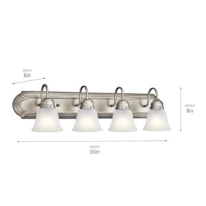 Kichler 30" 4-Light Vanity Bath Light in Brushed Nickel, Modern Bathroom Light with Clear Satin Etched Glass, (30" W x 8" H), 5338NIS