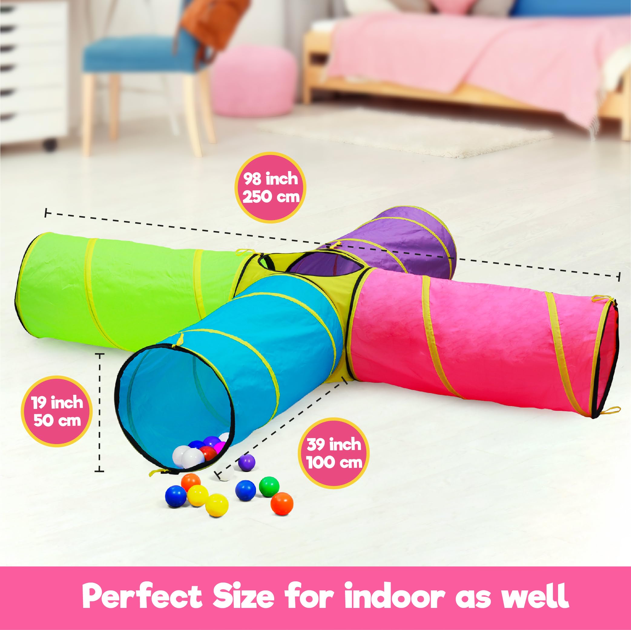 Hide N Side Kids Play Tunnels, Indoor Outdoor Crawl through Tunnel for Kids Dog Toddler Babies Children, Pop up Tunnel Gift Toy (Multi, 4 way)