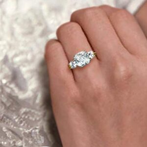 Samie Collection 3 Stone Engagement Rings for Women Wedding Ring Sets with Cushion Cut Simulated Diamond CZ in Yellow & White Gold Plating, Size 7