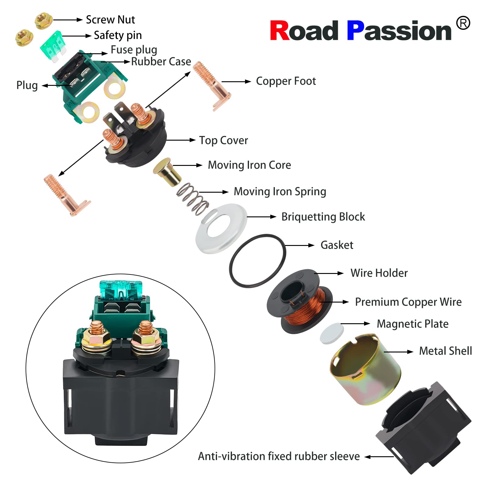 Road Passion 9CR6-150310 Starter Solenoid Relay for Kawasaki Bayou 220 KLF220 1988-2002 Bayou 250 KLF250 2003-2010 KLX650 1993-1996 Vulcan 800 1996-2005 Honda VT750C Shadow 2000 Suzuki GSXR750 1993