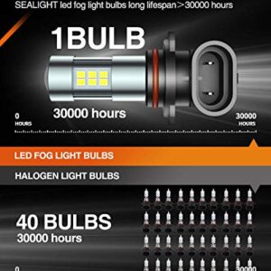 SEALIGHT 9006 Fog Lights LED Bulb, 9006 Hb4 LED Fog Light Bulbs 1:1 Size 9006 Bulb Plug And Play, 6000k Xenon White Light Pattern, Pack of 2