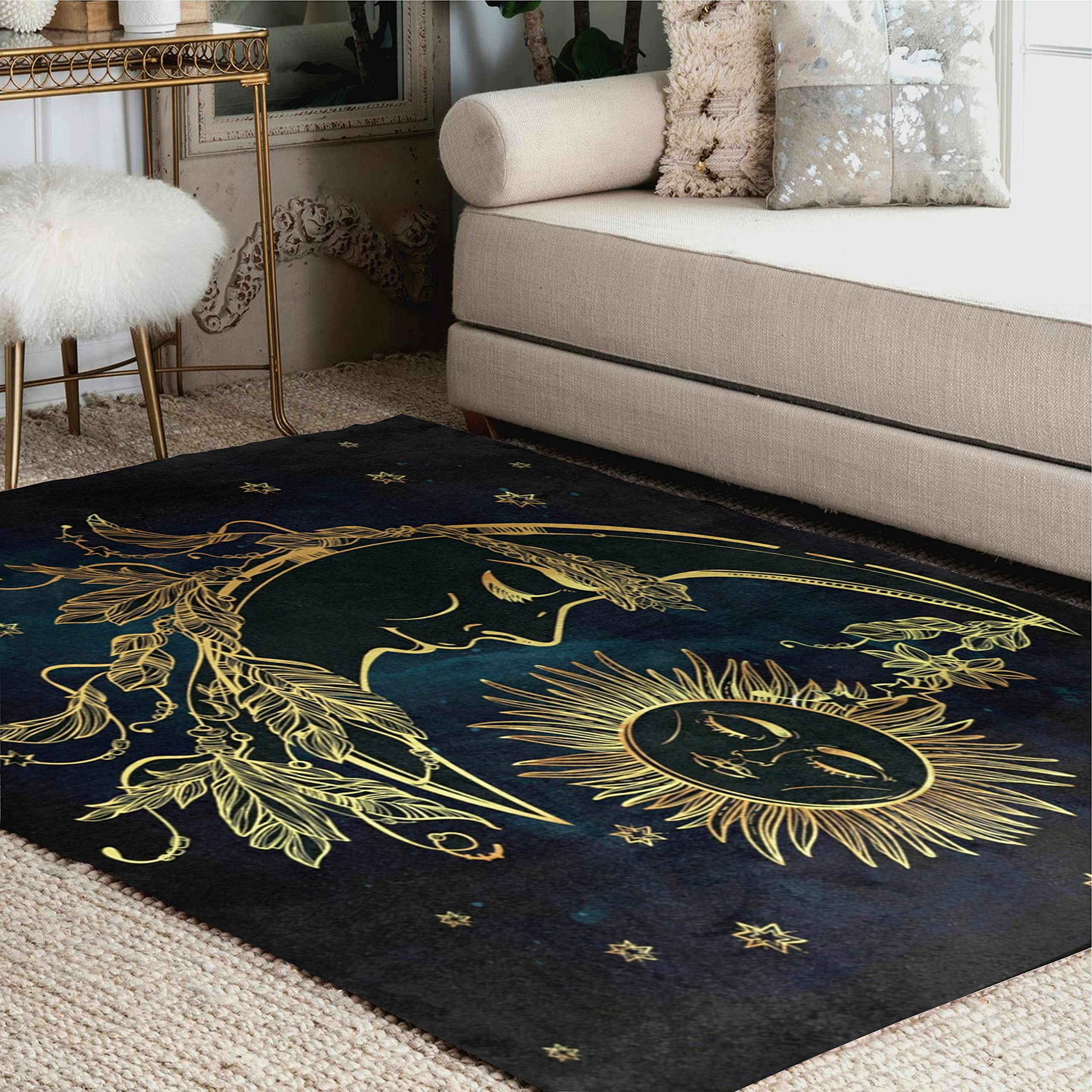 ALAZA Ethnic Moon Sun Moon Star Vintage Stylish Area Rug Rugs for Living Room Bedroom 7' x 5'