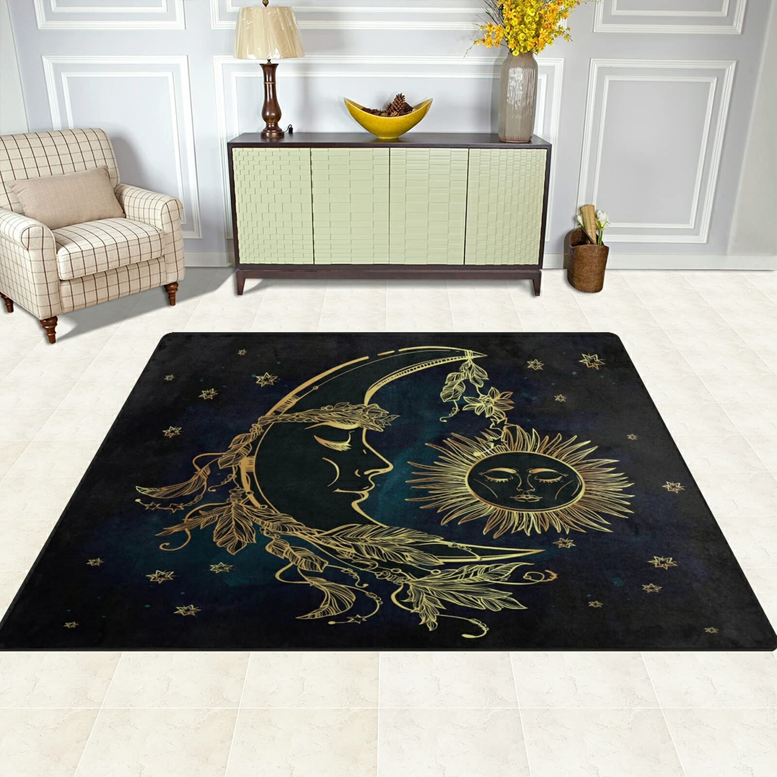 ALAZA Ethnic Moon Sun Moon Star Vintage Stylish Area Rug Rugs for Living Room Bedroom 7' x 5'