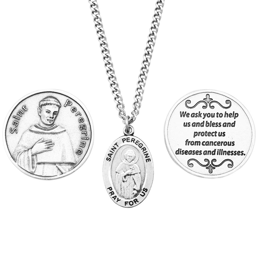 Rosemarie Collections Saint Peregrine Pendant Necklace and 2 Religious Pocket Tokens