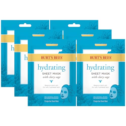 Burt's Bees Hydrating Face Mask with Clary Sage, Single Use Sheet Mask, 1 Count, Pack of 6 (Package May Vary)