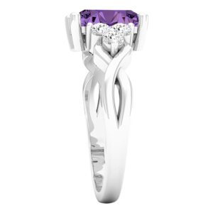 Dazzlingrock Collection 8x6mm Emerald Cut Amethyst & Round White Diamond Twisted Engagement Ring for Women in 925 Sterling Silver, Size 7.5