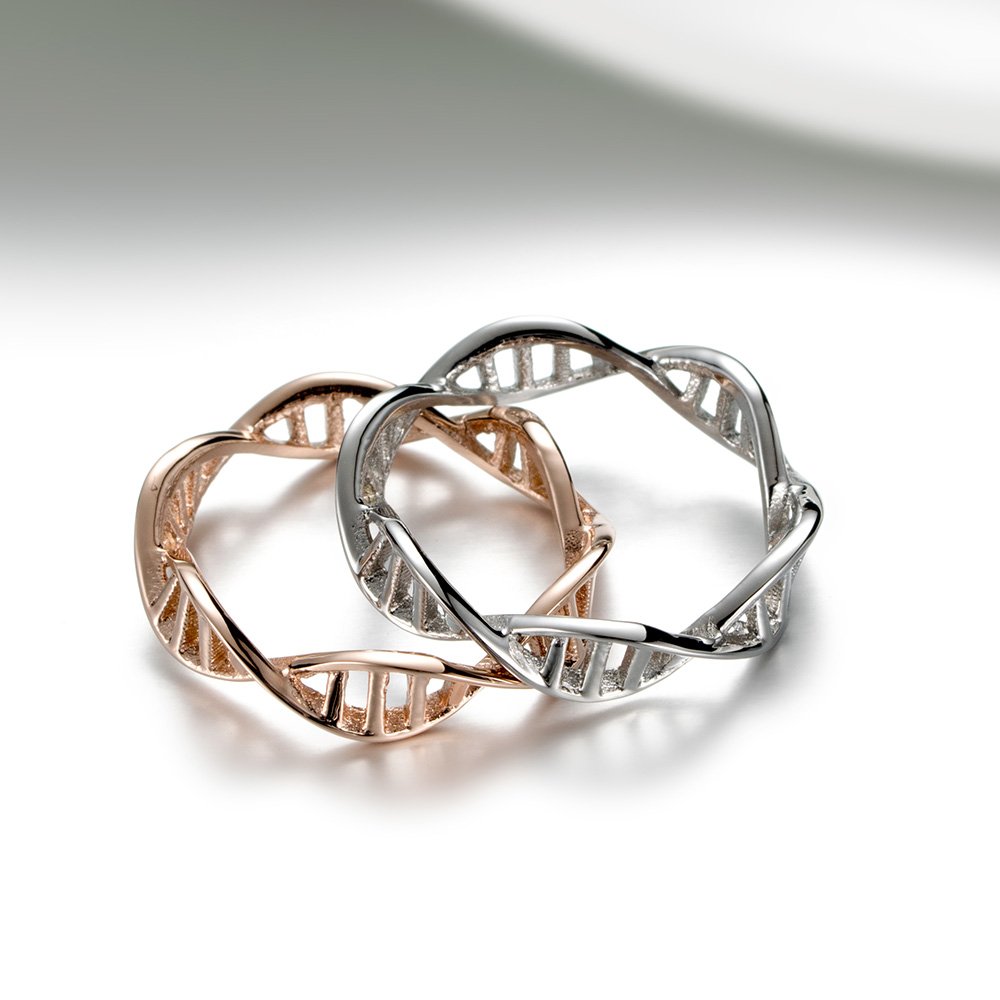 INRENG Women's Stainless Steel DNA Ring Chemistry Science Molecule Twist Rope Helix Band Silver Size 7