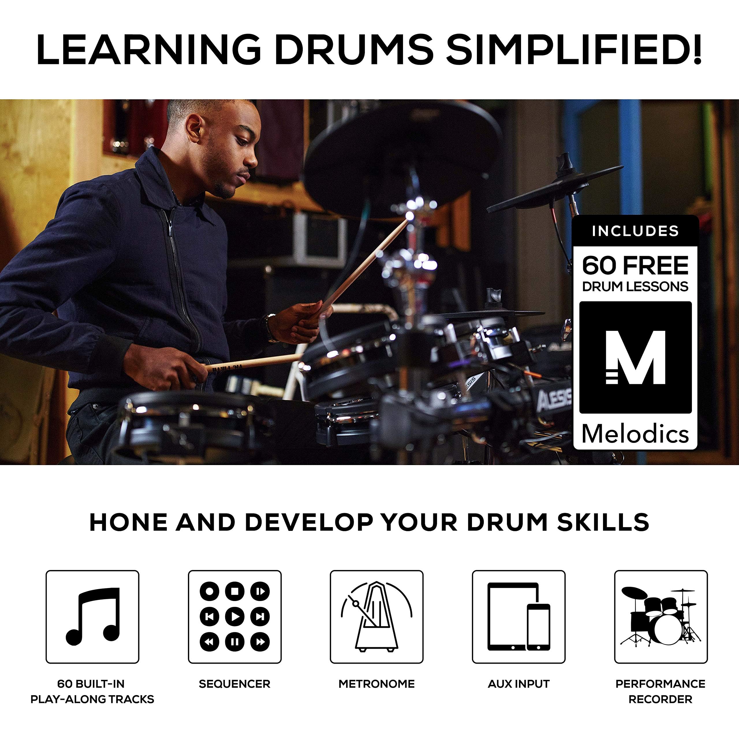 Alesis Drums Command Mesh Kit - Electric Drum Set with USB MIDI Connectivity, 600+ Electronic & Acoustic Drum Kit Sounds and Dual Zone Mesh Pads