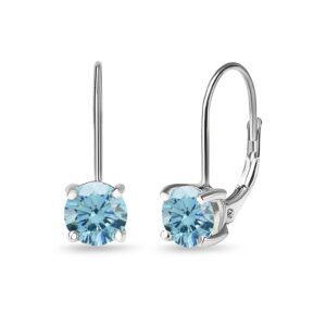 Leverback Earrings for Women Sterling Silver Light Blue Crystal Round-cut Drop Earring for Bridesmaids