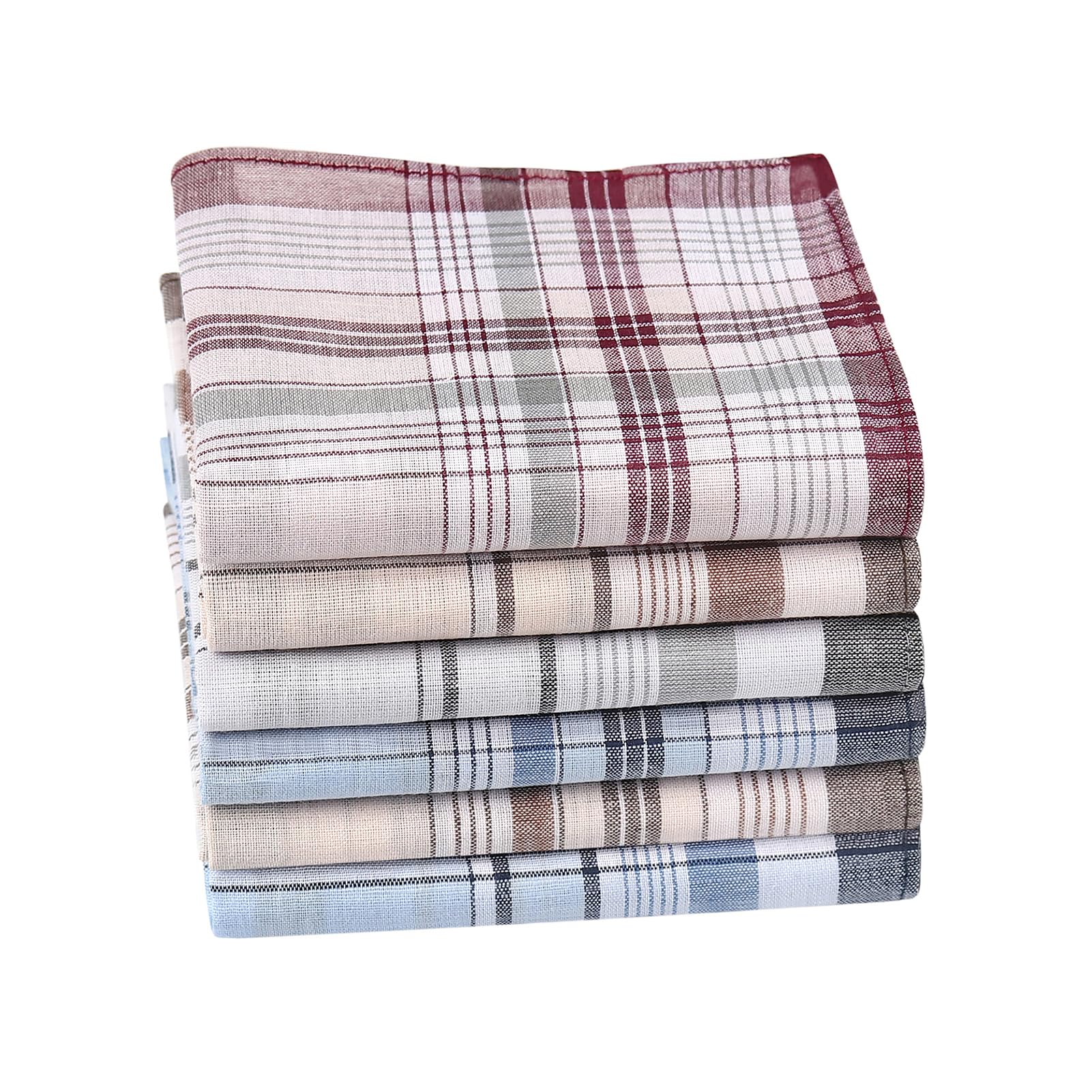 HOULIFE Handkerchiefs for Men, Soft Cotton Mens Handkerchief with Striped Pattern Classic Hankies for Men in Assorted Color (Multicoloure 6pcs)