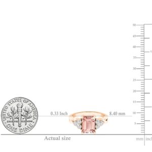 Dazzlingrock Collection 8x6mm Emerald Cut Morganite & Round White Diamond Twisted Engagement Ring for Women in 10K Solid Rose Gold, Size 7