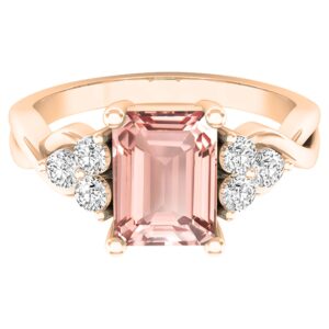 Dazzlingrock Collection 8x6mm Emerald Cut Morganite & Round White Diamond Twisted Engagement Ring for Women in 10K Solid Rose Gold, Size 7