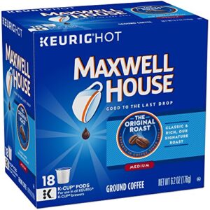 maxwell house original roast coffee, k-cup pods, 18 count (pack of 6)