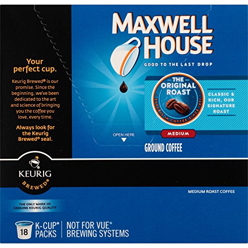 Maxwell House Original Roast Coffee, K-CUP Pods, 18 Count (Pack of 6)