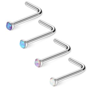 Ruifan 4PCS 18G 316L Surgical Steel 1.5mm Jeweled Mix Color Opal Nose L Shaped Studs Rings Pin Piercing Jewelry