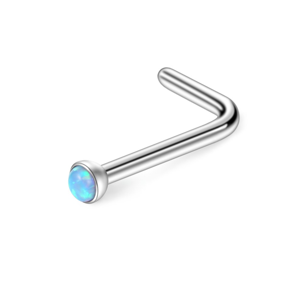 Ruifan 4PCS 18G 316L Surgical Steel 1.5mm Jeweled Mix Color Opal Nose L Shaped Studs Rings Pin Piercing Jewelry